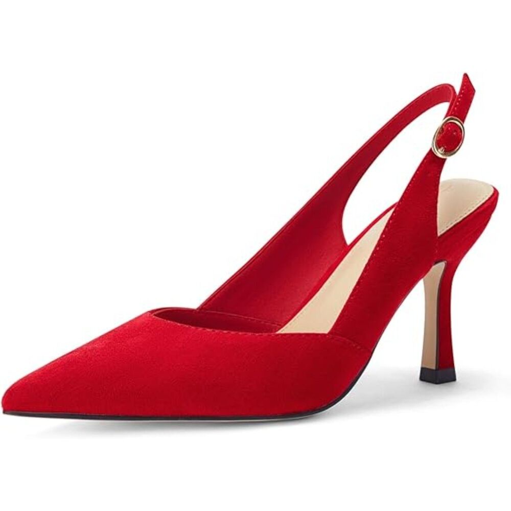 Womens Red Closed Toe Faux Leather Slingback Kitten Heel Wedding Pumps Shoes